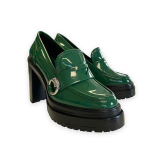 Gianni Bini Maxxwelle Green Patent Platform Block Heel Loafers